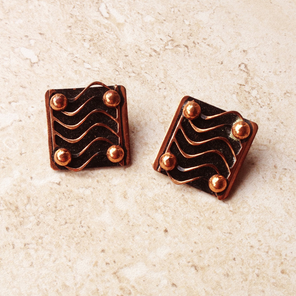Vintage Jewelry - Vintage 50's Copper Modernist Earrings